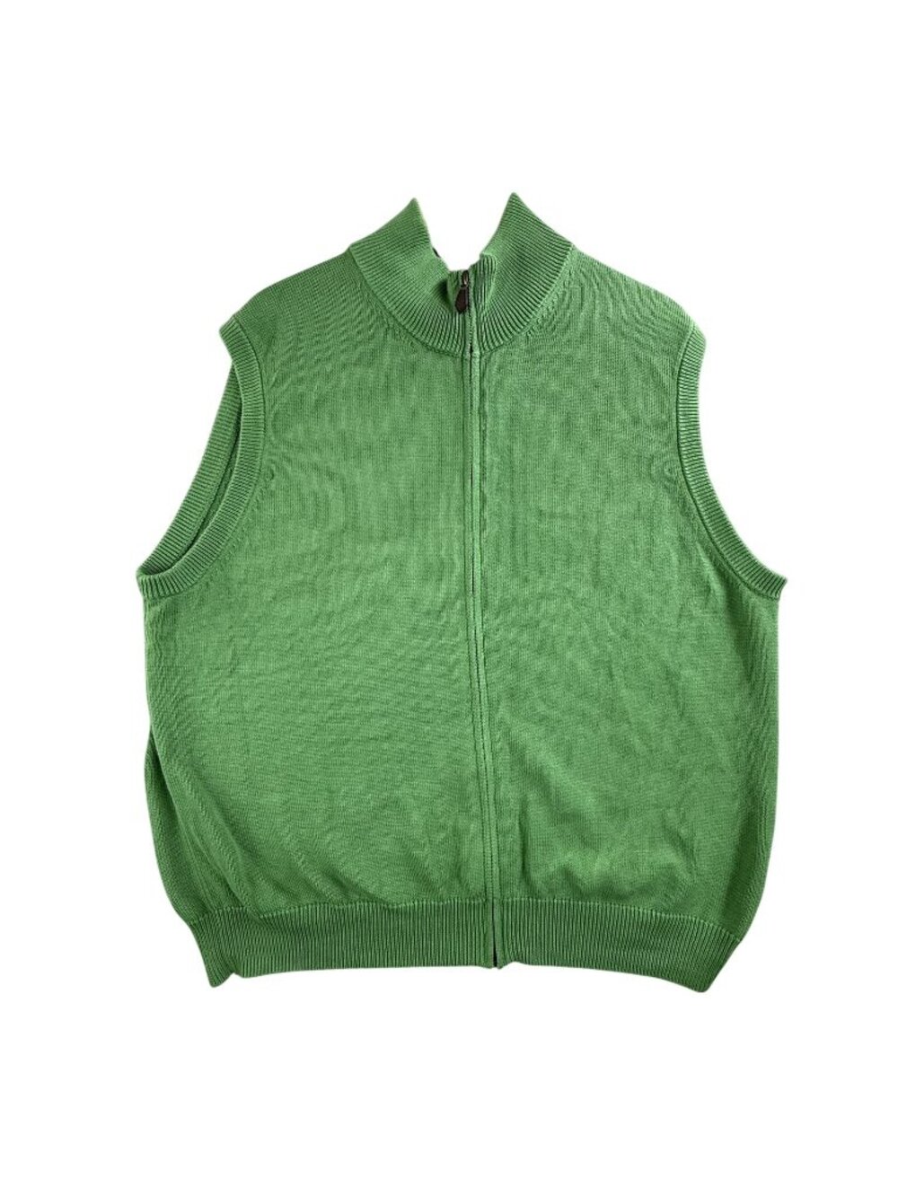 Brooks Brothers Sweater Vest Mens XL Green Full Zip Mock Neck Knit Pima Cotton